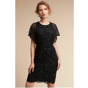 ***SALE*** Adrianna Papell Black Sequin Elin Dress Flutter Sleeve (4) NEW